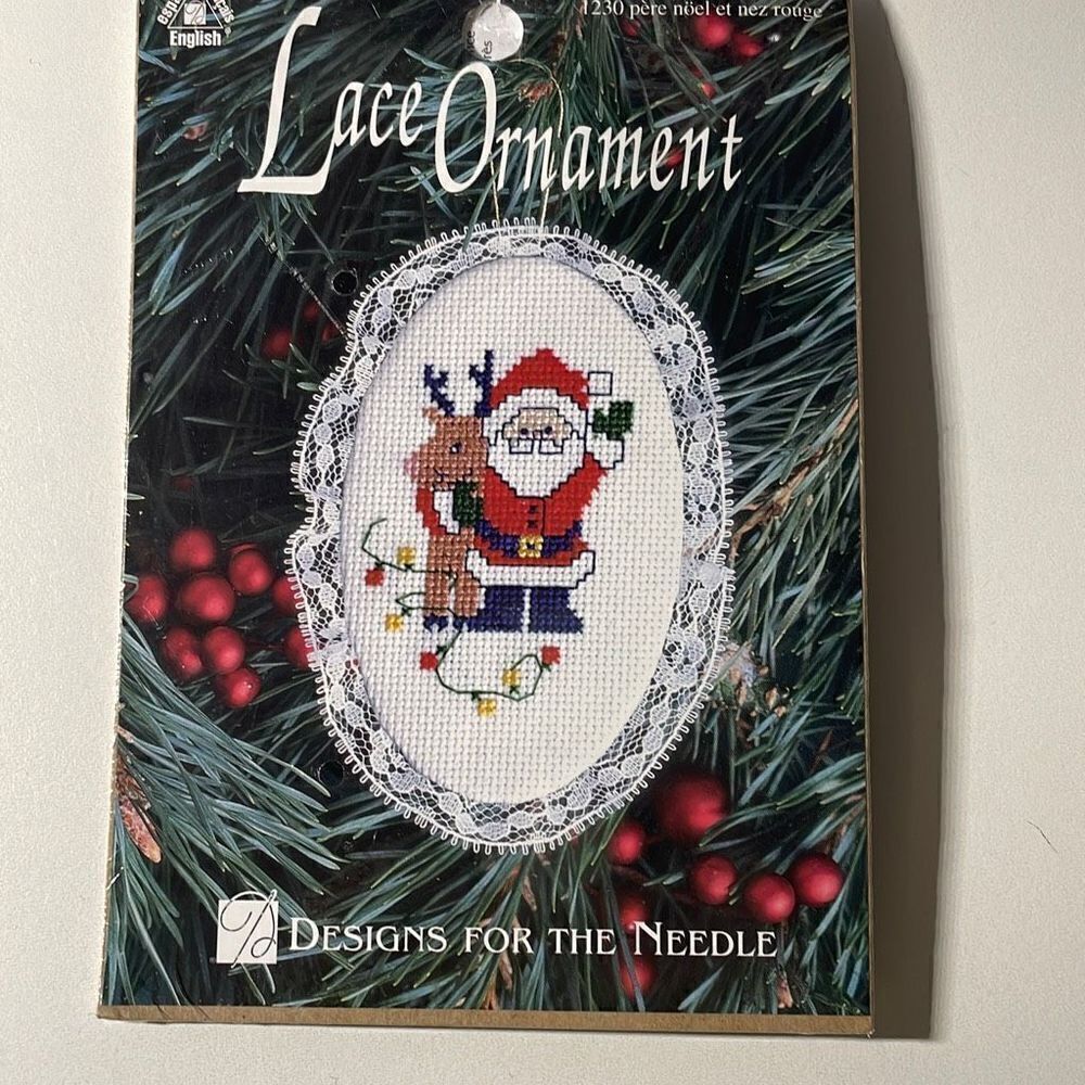 Cross Stitch Lace Ornament 1230 Santa & Rudolph New